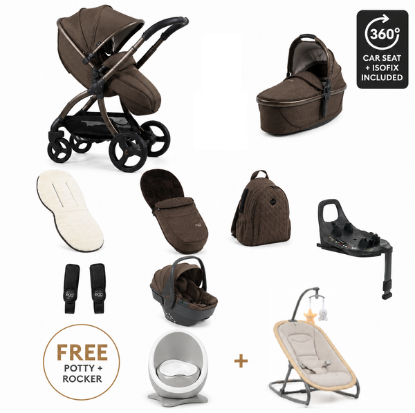 Egg3 Chocolate Velvet Luxury Bundle with Shell 360 i-Size Car Seat & 360 ISOFIX Base
