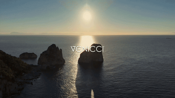 Venicci tila 4 in 1 plus travel system pram in noce with i-size car seat and 360 isofix base against ocean sunset