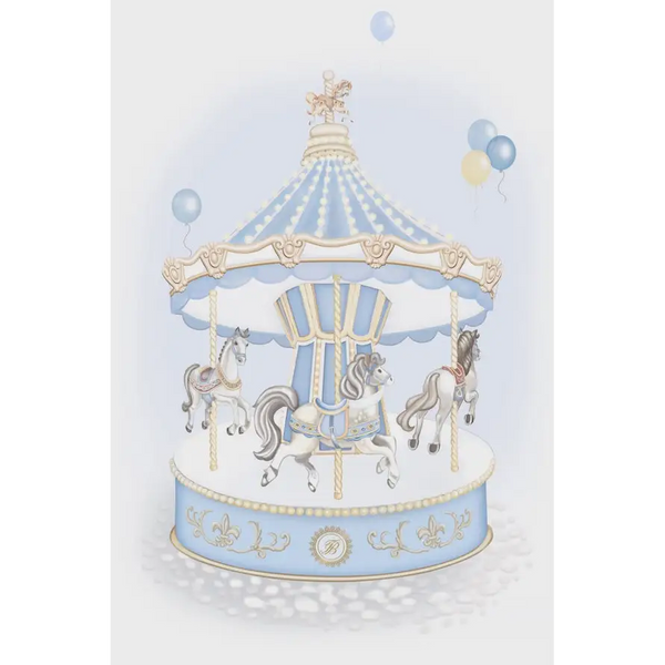 First Baby Carousel Swaddle Blanket – Blue
