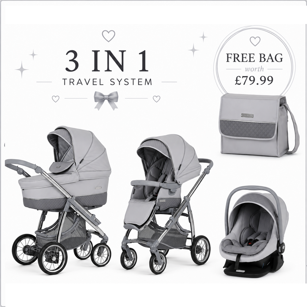 Bebecar Ip-Op Pewter 3 in 1 Travel System