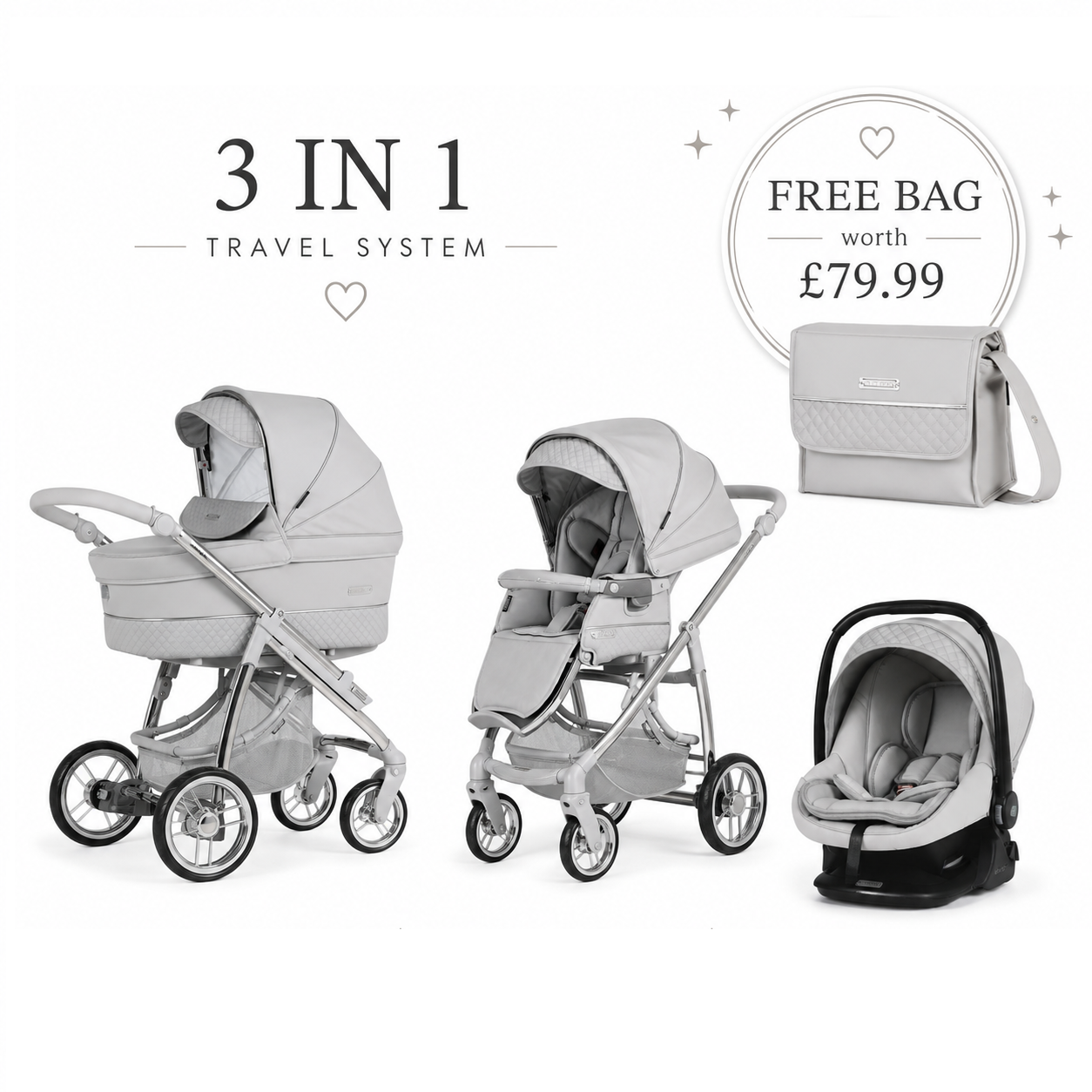 Bebecar Ip-Op Polished Pebble 3 in 1 Travel System