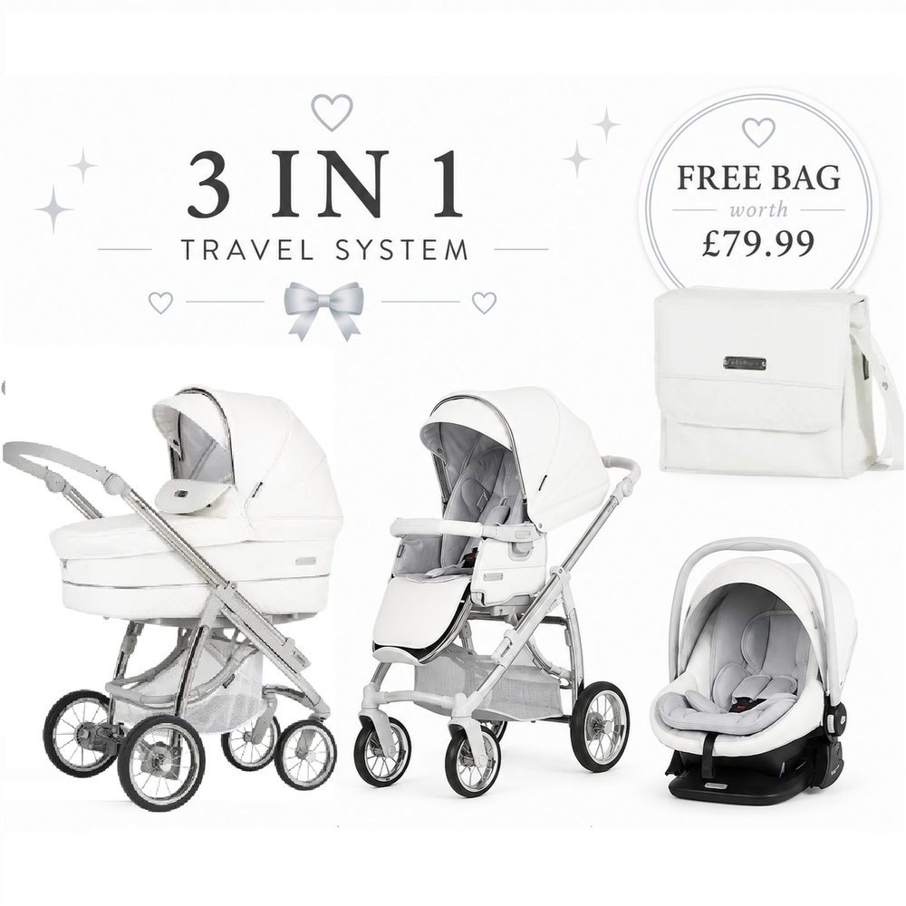 Bebecar Ip-Op White Delight Travel System - New 2026 Lie Flat Car Seat