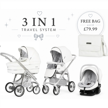 Bebecar Ip-Op White Delight Travel System - New 2026 Lie Flat Car Seat
