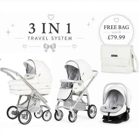 Bebecar Ip-Op White Delight Travel System - New 2026 Lie Flat Car Seat
