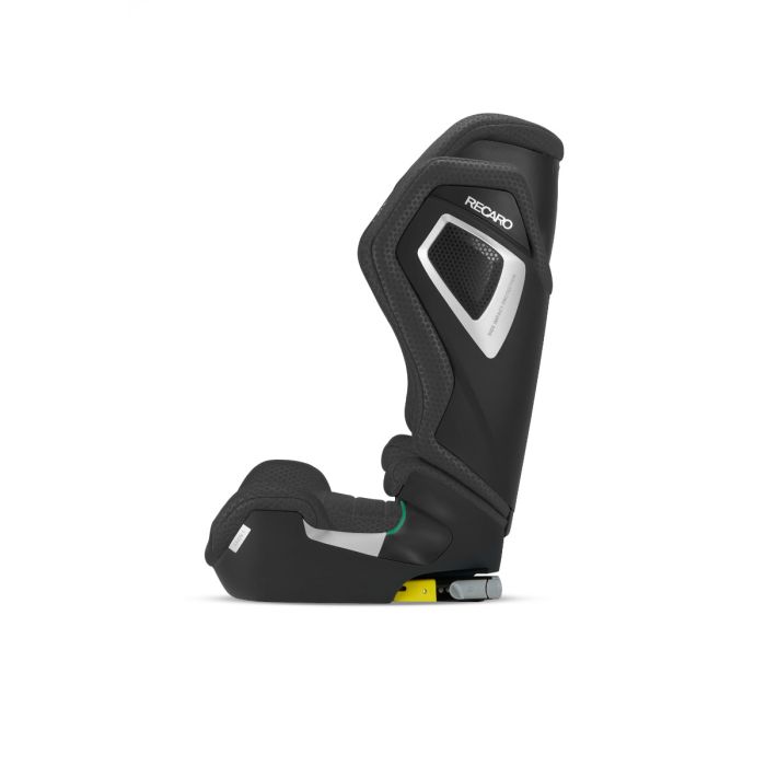 Recaro AXION 1 in Fresh Black, side view with ISOFIX connectors retracted beneath the base.