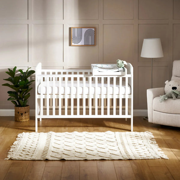 Grace Cot Bed, Cot Top Changer + Fibre Mattress - White Obaby