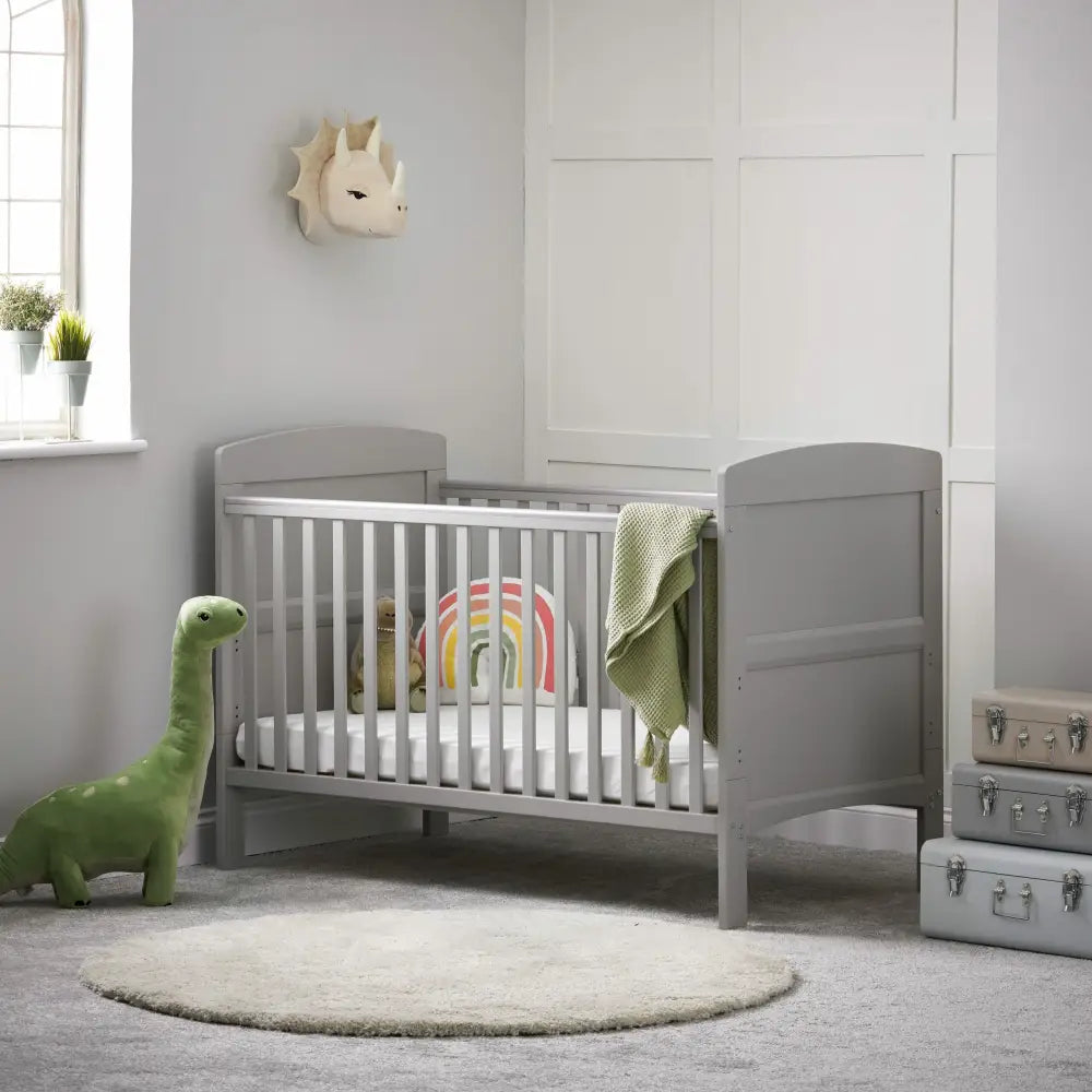 Grace Cot Bed, Cot Top Changer + Fibre Mattress - Warm Grey Obaby