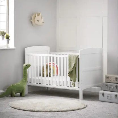 Grace Cot Bed, Cot Top Changer + Fibre Mattress - White Obaby
