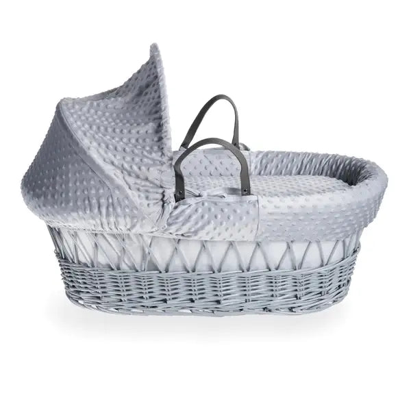 Grey Wicker Baby Moses Basket in Grey Dimple By Clair De Lune  Clair De Lune   