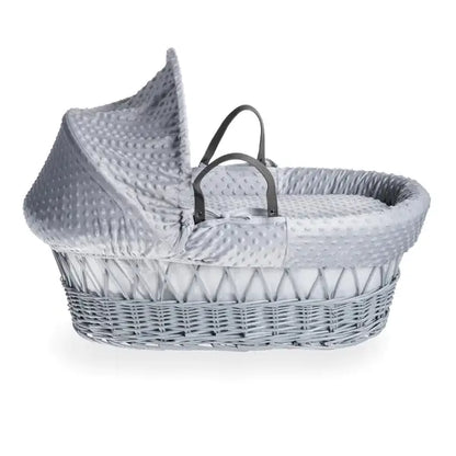 Grey Wicker Baby Moses Basket in Grey Dimple By Clair De Lune  Clair De Lune   