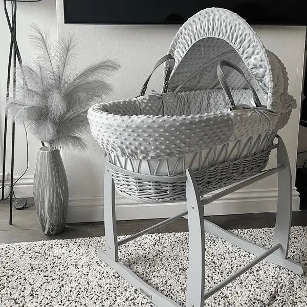 Grey Wicker Baby Moses Basket in Grey Dimple By Clair De Lune  Clair De Lune   