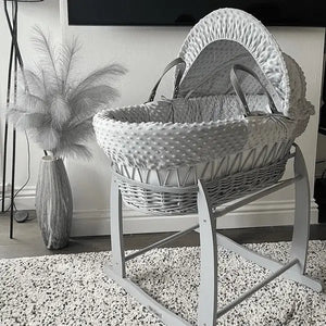 Grey Wicker Baby Moses Basket in Grey Dimple By Clair De Lune  Clair De Lune   