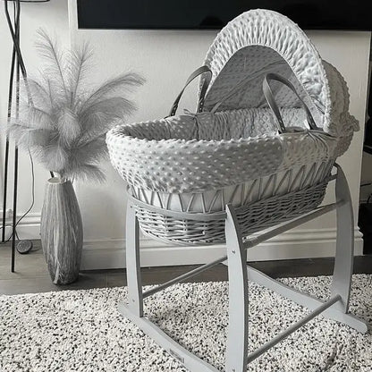 Grey Wicker Baby Moses Basket in Grey Dimple By Clair De Lune  Clair De Lune   