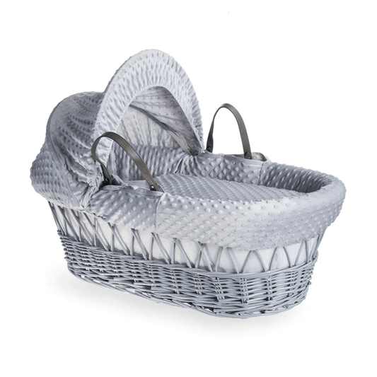 Grey Wicker Baby Moses Basket in Grey Dimple By Clair De Lune  Clair De Lune   