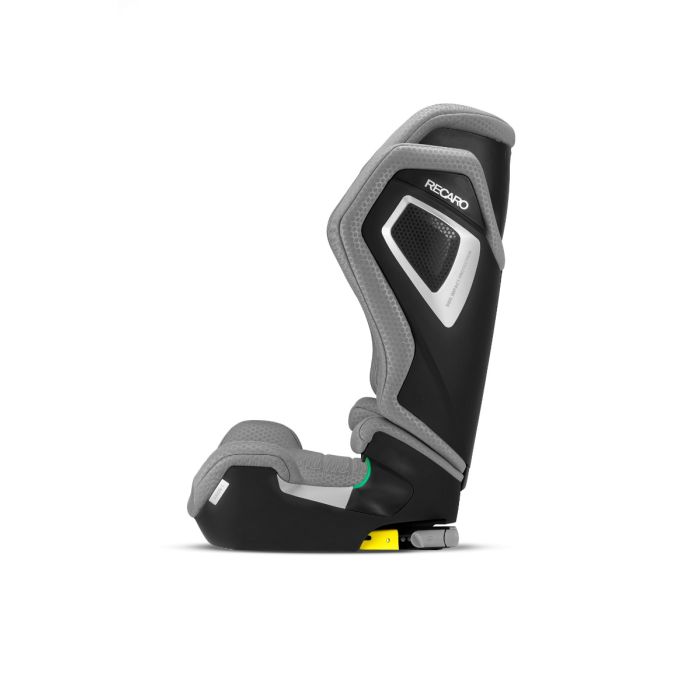 Recaro AXION 1 in Happy Grey, side view with ISOFIX connectors retracted beneath the base.