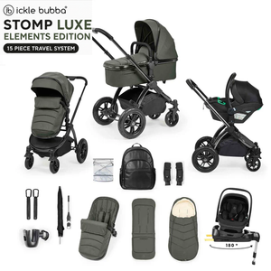 Ickle Bubba Stomp Elements Edition 15 Piece Pram Bundle - Forest Green