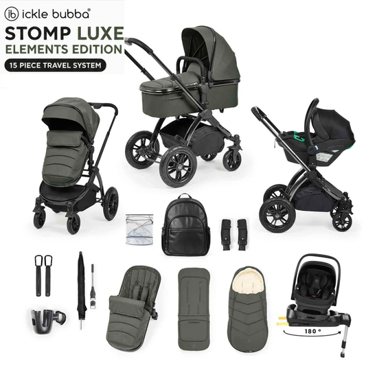 Ickle Bubba Stomp Elements Edition 15 Piece Pram Bundle - Forest Green