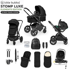 Ickle Bubba Stomp Elements Edition 15 Piece Pram Bundle - Raven Black