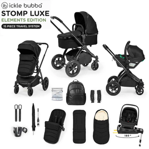 Ickle Bubba Stomp Elements Edition 15 Piece Pram Bundle - Raven Black