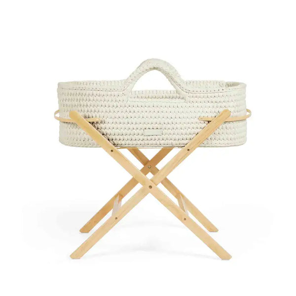 Ickle Bubba Nova Moses Basket & Stand - Cream Cloud - Natural Wood