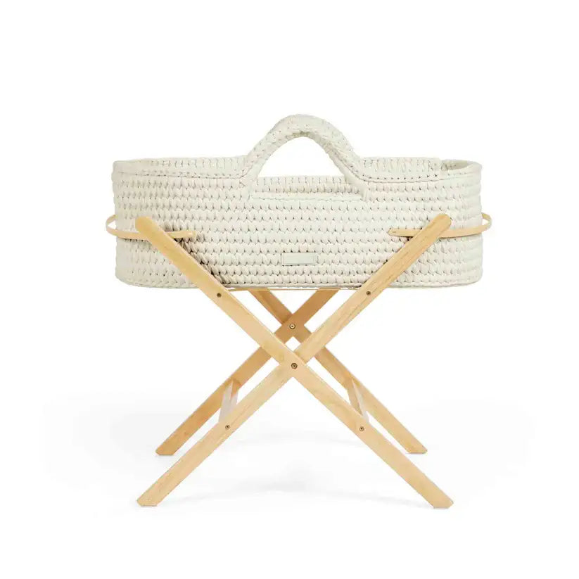 Ickle Bubba Nova Moses Basket & Stand - Cream Cloud - Natural Wood