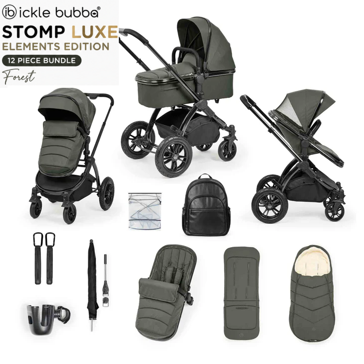 Ickle Bubba Stomp Elements Edition 12 Piece Pram Bundle - Forest Green