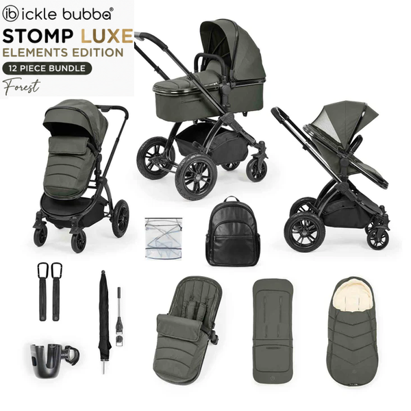 Ickle Bubba Stomp Elements Edition 12 Piece Pram Bundle - Forest Green