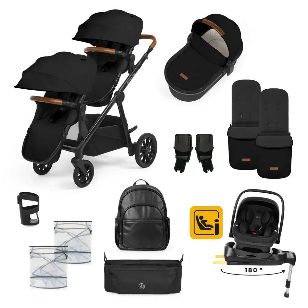 Ickle Bubba Virgo Growing Family 14 Piece Travel System with i-Size Nimbus Car Seat & Spin ISOFIX Base - Black