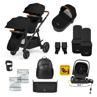 Ickle Bubba Virgo Growing Family 14 Piece Travel System with i-Size Nimbus Car Seat & Spin ISOFIX Base - Black