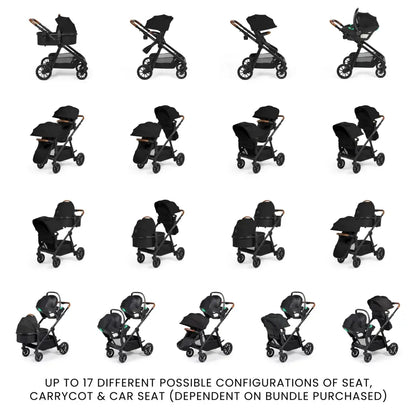Ickle Bubba Virgo Growing Family 14 Piece Travel System with i-Size Nimbus Car Seat & Spin ISOFIX Base - Black