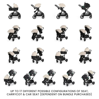 Ickle Bubba Virgo Twin 18 Piece Travel System with i-Size Nimbus Car Seats & Spin ISOFIX Bases - Stone