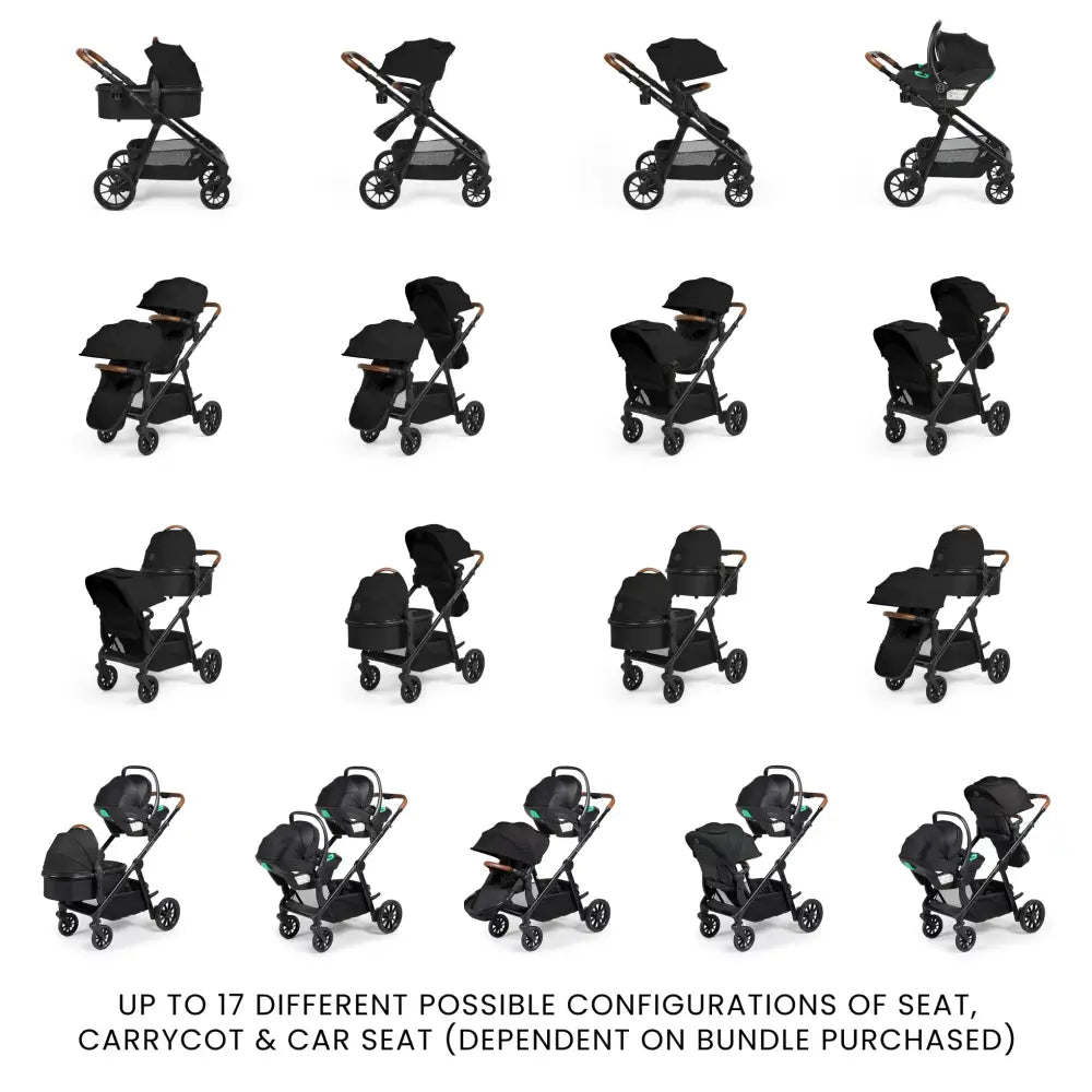 Ickle Bubba Virgo Twin 18 Piece Travel System with i-Size Nimbus Car Seats & Spin ISOFIX Bases - Black