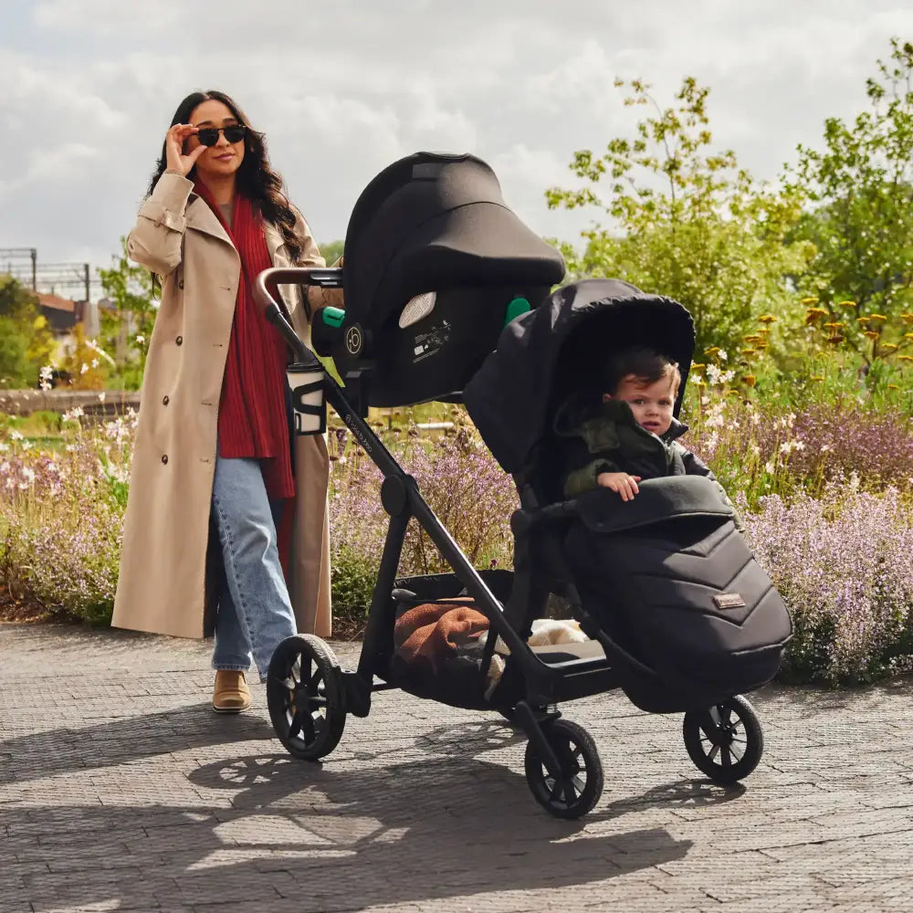 Ickle Bubba Virgo Twin 18 Piece Travel System with i-Size Nimbus Car Seats & Spin ISOFIX Bases - Black