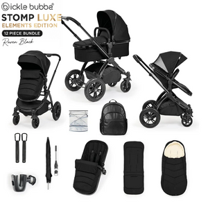 Ickle Bubba Stomp Elements Edition 12 Piece Pram Bundle - Raven Black