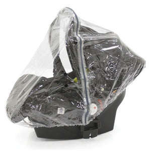 Clear plastic rain cover over black infant car seat in oyster 4 buttermilk ultimate travel system with capsule 360