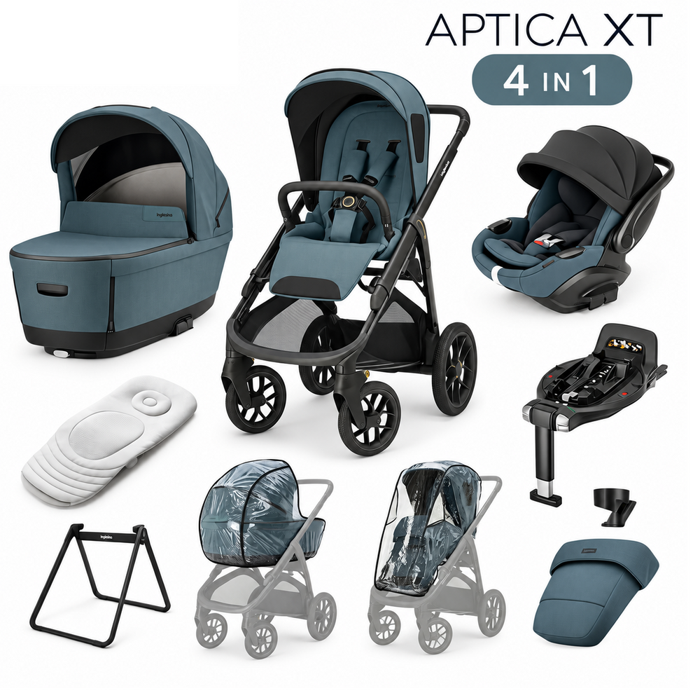Inglesina Aptica XT 3 in 1 Travel System 2026 - Himalaya Blue | Lie-Flat Car Seat & 360° Base