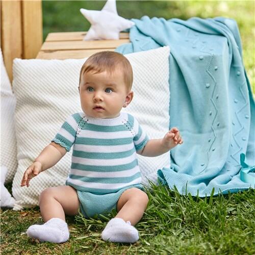 Juliana Baby Fine Knit Green and White 2 Piece Set  Juliana 1m  