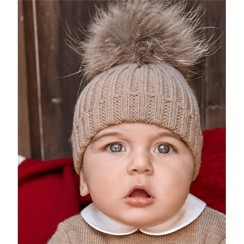 Juliana Baby Fur Camel Pom Pom Hat  Juliana 6-12m  