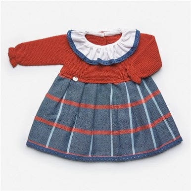 Juliana General Juliana Baby Girls Knitted Long Sleeved Blue Checked Dress