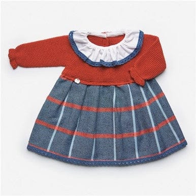 Juliana Baby Girls Knitted Long Sleeved Blue Checked Dress General Juliana   
