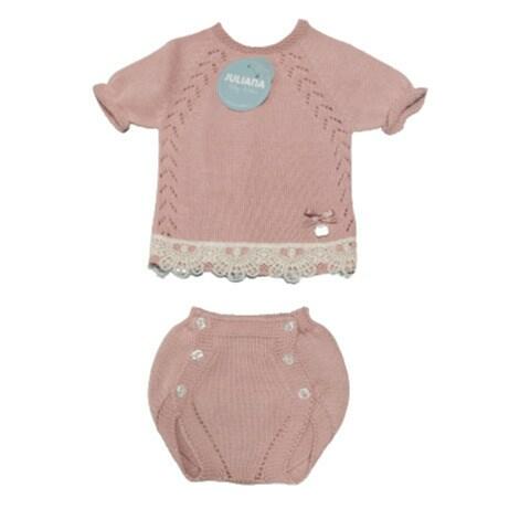 Juliana Dusky Pink Knitted Baby Girls Lace Trim 2 Piece Set  Juliana 3m  