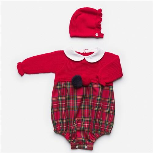 Juliana Red Checked Romper and Bonnet Set  Juliana 3m  