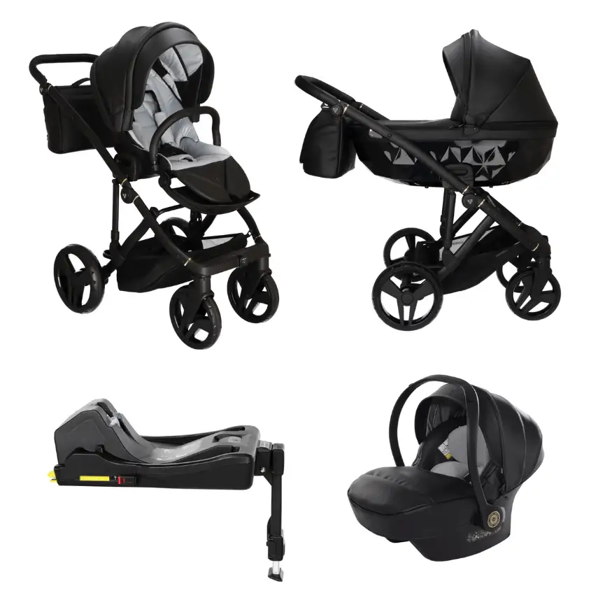 Junama Classic Black Pram – 4 in 1 Luxury Travel System with Isofix Base Junama