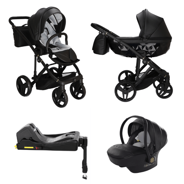 Junama Classic Black Pram – 4 in 1 Luxury Travel System with Isofix Base Junama