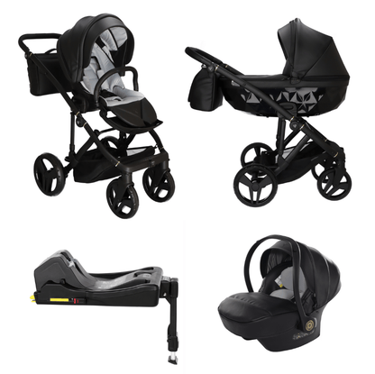 Junama Classic Black Pram – 4 in 1 Luxury Travel System with Isofix Base Junama