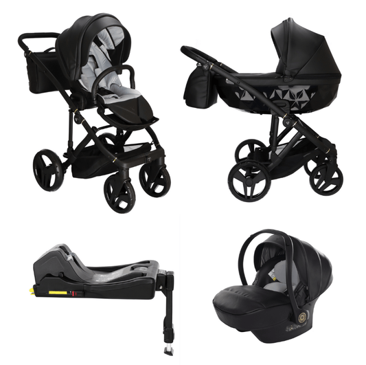 Junama Classic Black Pram – 4 in 1 Luxury Travel System with Isofix Base Junama