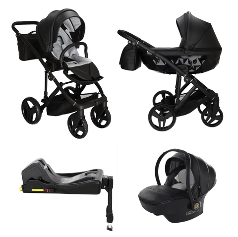 Junama Classic Black Pram – 4 in 1 Luxury Travel System with Isofix Base