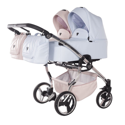 Junama Compact Twin Stroller - Blue & Pink Leatherette
