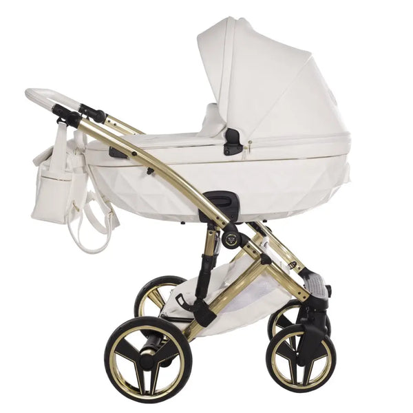 Junama Diamond 2 in 1 Pram - Candy White & Gold Junama