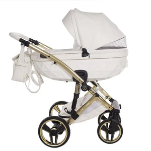 Junama Diamond 2 in 1 Pram - Candy White & Gold Junama